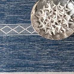 Discount Kirklands Home Seabrook Striped Fringe Wool Area Rug, 7x9 Blue
