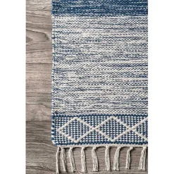 Discount Kirklands Home Seabrook Striped Fringe Wool Area Rug, 7x9 Blue