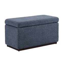 Clearance Kirklands Home Blue Sherpa & Walnut Rectangle Storage Ottoman