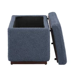 Clearance Kirklands Home Blue Sherpa & Walnut Rectangle Storage Ottoman