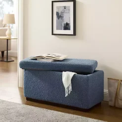Clearance Kirklands Home Blue Sherpa & Walnut Rectangle Storage Ottoman