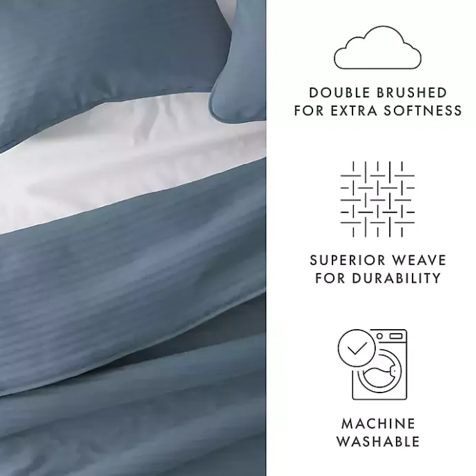 New Kirklands Home Stitched Stripes 3-pc. Queen Quilt Set Blue