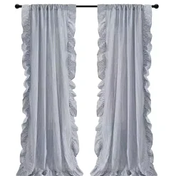 Discount Kirklands Home Blue Stripe Ruffled Curtain Panel Set, 84 in.