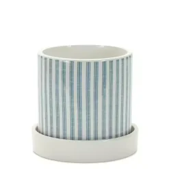 Outlet Kirklands Home Blue Striped and Chicken Decorative Pots, Set of 2