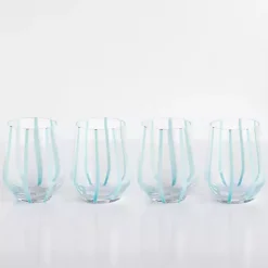 Sale Kirklands Home Blue Striped Stemless Wine Glasses, Set of 4