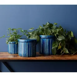 Online Kirklands Home Terracotta Abstract Decorative Pots, Set of 3 Blue
