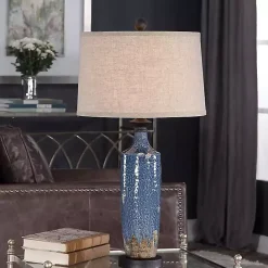 Discount Kirklands Home Blue Textured Ceramic Table Lamp Tan