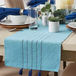 Discount Kirklands Home Thera Stripe Table Runner Blue