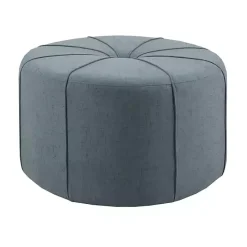 Online Kirklands Home Thick Welting Center Button Oval Ottoman Blue