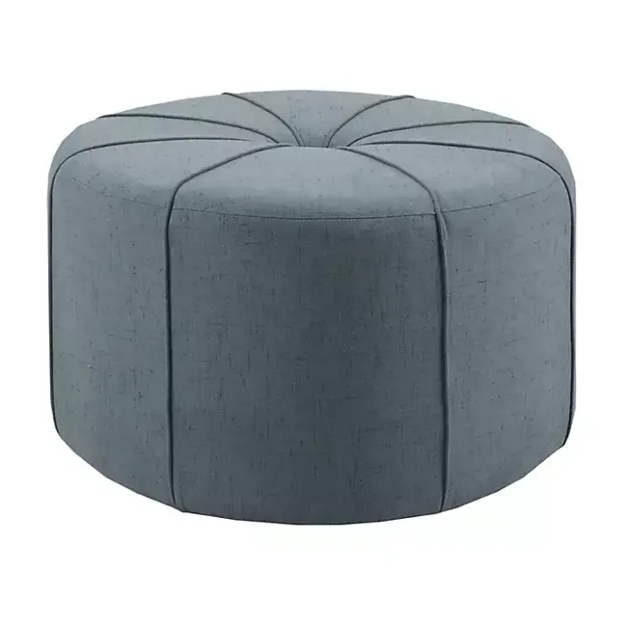 Online Kirklands Home Thick Welting Center Button Oval Ottoman Blue