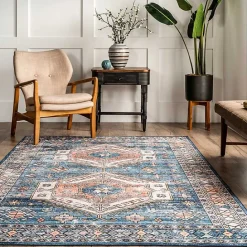 Online Kirklands Home Blue Tribal Motif Washable Area Rug, 5x8
