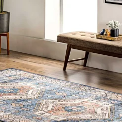 Online Kirklands Home Blue Tribal Motif Washable Area Rug, 5x8