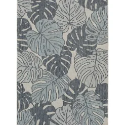 New Kirklands Home Tropical Leaf Indoor/Outdoor Area Rug, 5x7 Blue