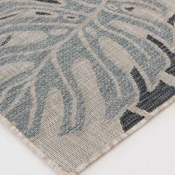 New Kirklands Home Tropical Leaf Indoor/Outdoor Area Rug, 5x7 Blue