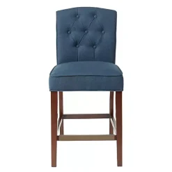 New Kirklands Home Tufted Upholstered Wood Counter Stool Blue