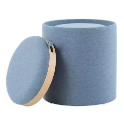 New Kirklands Home Upholstered Ottomans with Tray Tops, Set of 2 Blue