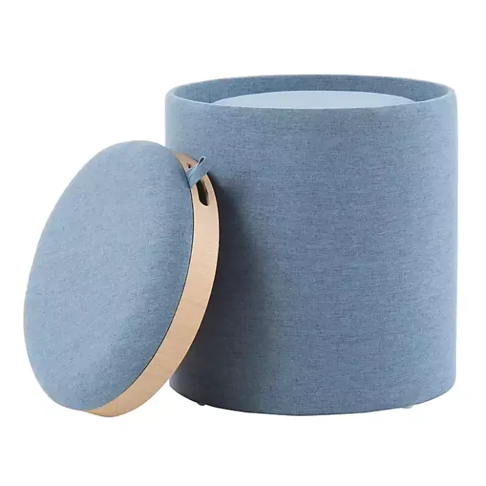 New Kirklands Home Upholstered Ottomans with Tray Tops, Set of 2 Blue