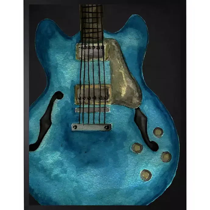 Hot Kirklands Home Blue Watercolor Guitar Framed Art Print