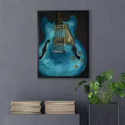 Hot Kirklands Home Blue Watercolor Guitar Framed Art Print