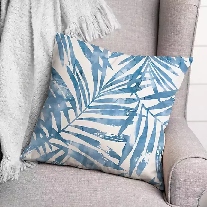 Kirklands Home Blue Watercolor Leaf Outdoor Throw Pillow