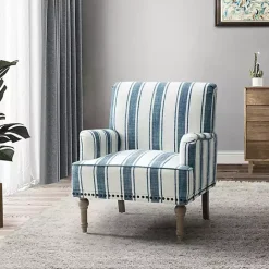 Outlet Kirklands Home Blue White Stripe Upholstered Accent Chair