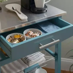 Clearance Kirklands Home Wood and Stainless Steel Kitchen Cart Blue