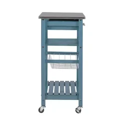 Clearance Kirklands Home Wood and Stainless Steel Kitchen Cart Blue