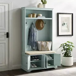 Outlet Kirklands Home Wood Hall Tree with Cushioned Bench Blue