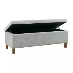 New Kirklands Home Blue-Gray Upholstered Soft-Close Storage Bench