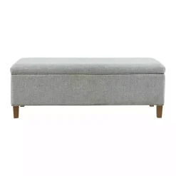 New Kirklands Home Blue-Gray Upholstered Soft-Close Storage Bench