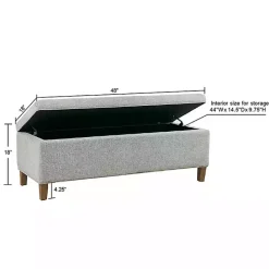 New Kirklands Home Blue-Gray Upholstered Soft-Close Storage Bench