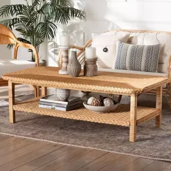 Online Kirklands Home Bohemian Braided Rat Coffee Table Tan