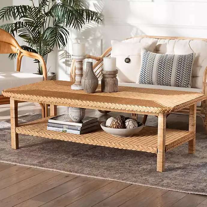 Online Kirklands Home Bohemian Braided Rat Coffee Table Tan