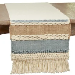 Discount Kirklands Home Boho Blue and Cream Woven Wool Table Runner