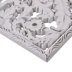 Sale Kirklands Home Botanical Wood Carved Panel Wall Plaques, Set of 2 White