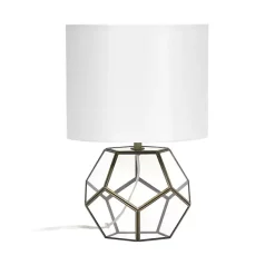Outlet Kirklands Home Brass and Glass Octagon Table Lamp White