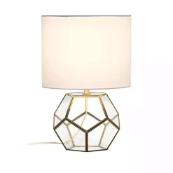 Outlet Kirklands Home Brass and Glass Octagon Table Lamp White