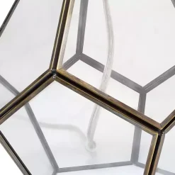 Outlet Kirklands Home Brass and Glass Octagon Table Lamp White