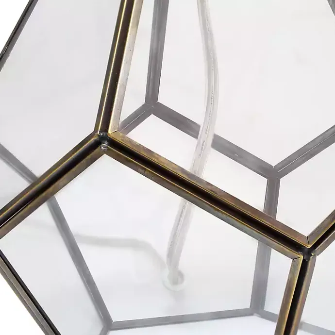 Outlet Kirklands Home Brass and Glass Octagon Table Lamp White