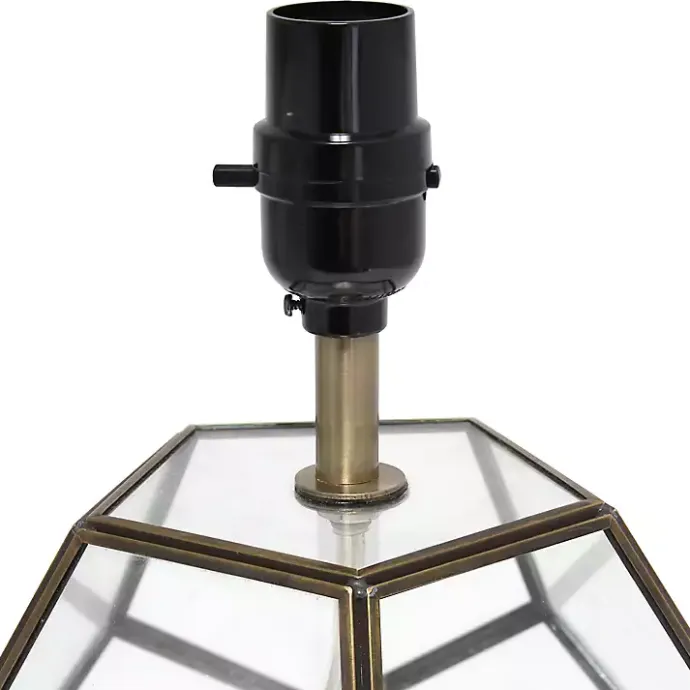 Outlet Kirklands Home Brass and Glass Octagon Table Lamp White