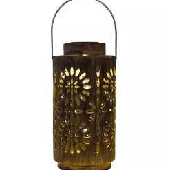 Kirklands Home Brass Metal Flower Cutout Solar Lantern Brown