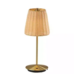 Hot Kirklands Home Brass Metal Rattan Shade Cordless Table Lamp Gold