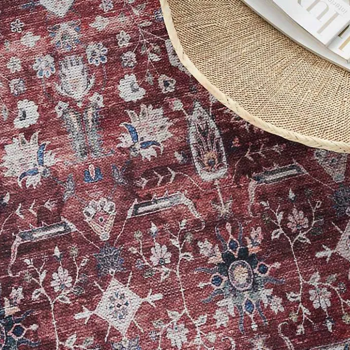 Online Kirklands Home Brick Vintage Floral Washable Area Rug, 5x7 Red