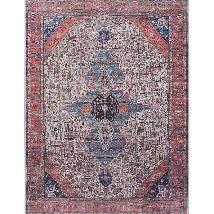 Discount Kirklands Home Brick Vintage Medallion Washable Area Rug, 5x7 Red