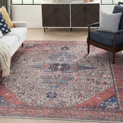 Discount Kirklands Home Brick Vintage Medallion Washable Area Rug, 5x7 Red