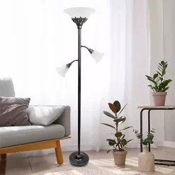 Best Kirklands Home Bronze and White 3-Scallop Glass Floor Lamp Brown