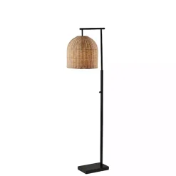 Clearance Kirklands Home Bronze and Woven Rat Stem Floor Lamp Tan