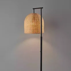 Clearance Kirklands Home Bronze and Woven Rat Stem Floor Lamp Tan