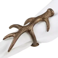 Discount Kirklands Home Bronze Reindeer Antler Napkin Rings, Set of 4 Brown