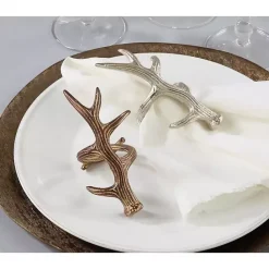 Discount Kirklands Home Bronze Reindeer Antler Napkin Rings, Set of 4 Brown